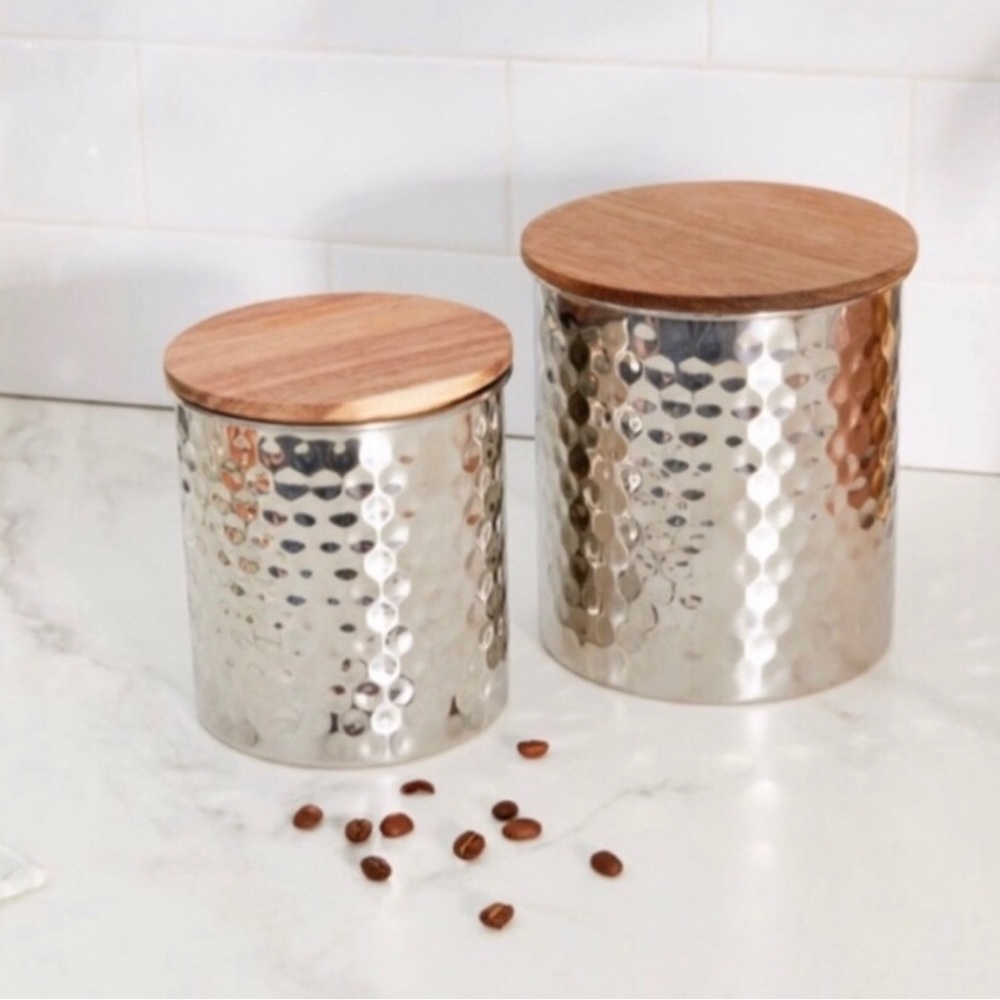 Uncommon James Hammered Silvertone Stainless Cannister Set